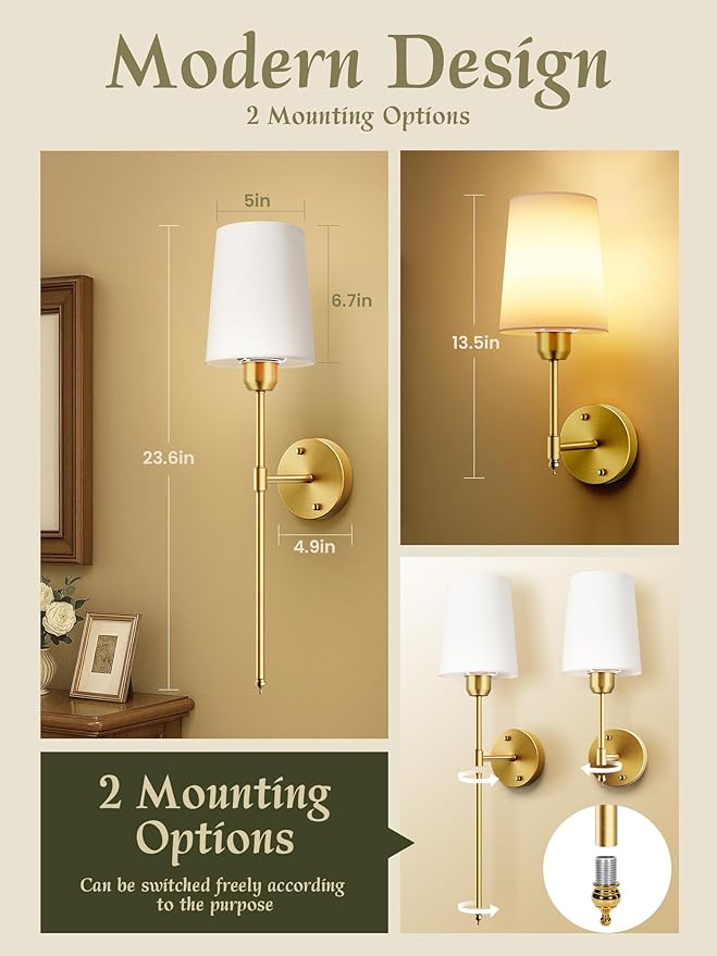 Battery Operated Wall Sconces Set of 2, Bronze, Dimmable & 15 RGB, 23 Inch | Renter Friendly, Rechargeable Magnetic Bulbs, Remote Control, LED Cordless Wall Lights for Living Room, Bedroom, Hallway