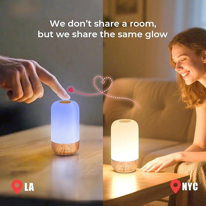 Tikkitouch Long Distance Lamps Set of 2, Long Distance Gift for Couples, Mom, Family & Friends, WiFi and Bluetooth Setup, Share a Touch Across Any Distance