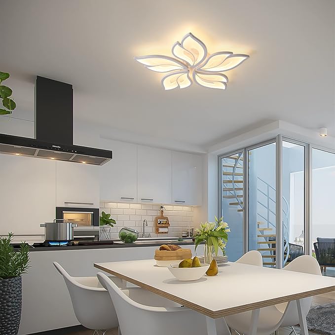 Garwarm Modern LED Flush Mount Ceiling Light, 23.6" Dimmable with Remote | 60W Acrylic Floral Low Profile Ceiling Light Fixture with Memory, 3000K-6500K for Bedroom, Living Room, Dining Room & Kitchen