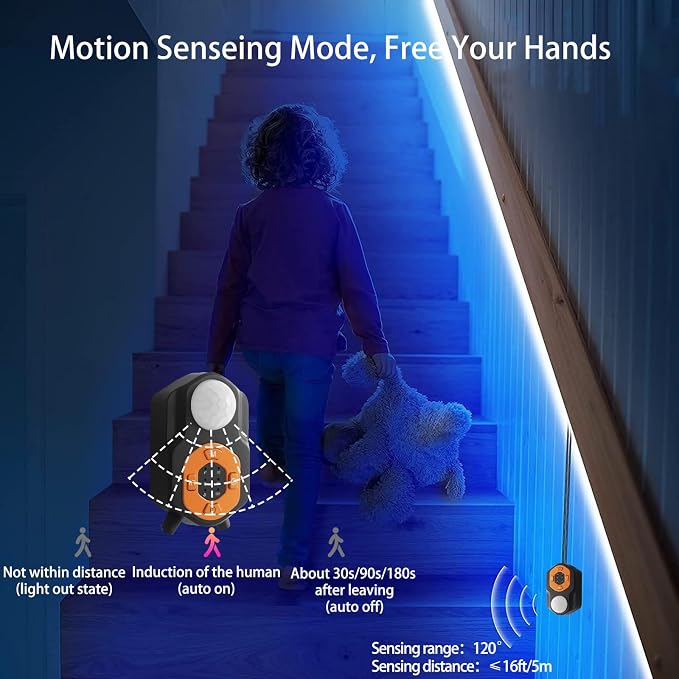 Motion Sensor LED Light Strip 2 x 10ft Under Bed Lights, RGB 3 Mode Motion Activated Bed Light with Music Sync and Timer, Dimmable Color Changing LED Lights for Bedroom Father Day Gifts
