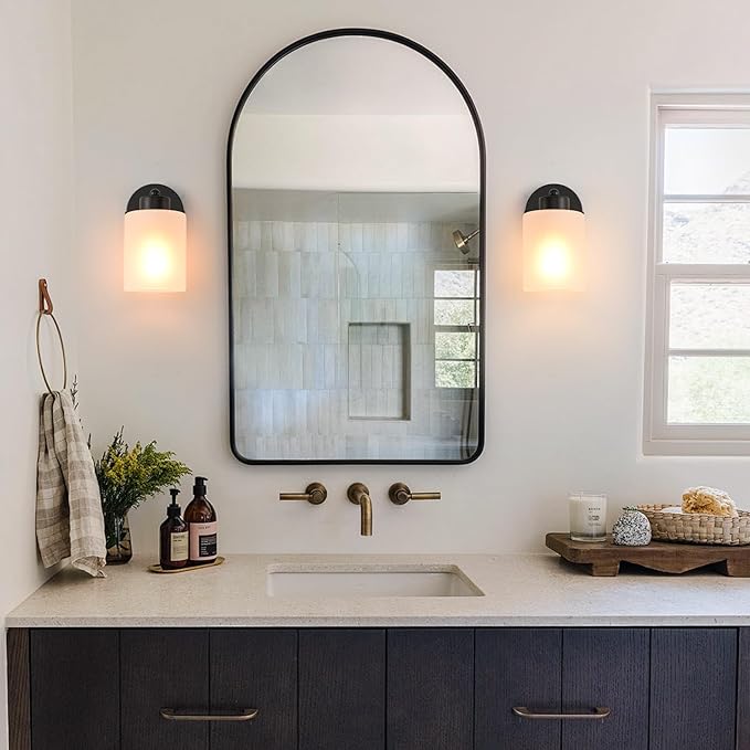 Metal Sconces Wall Lighting with Clear Glass Shade, Bathroom Vanity Light Matte Black Wall Sconce, Modern Wall Light Fixtures