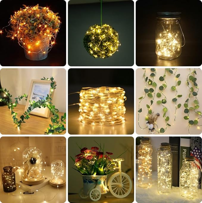 Timer Led String Light,2 Pack Mini Battery Powered Silver Wire Starry Fairy Lights,Battery Operated Lights for Bedroom,Christmas,Parties,Wedding,Christmas Gift Decoration(5m/16ft Warm White)