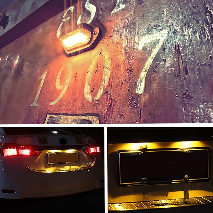 4PCs Amber Yellow LED License Plate Light, 12V-24V DC Waterproof 6-SMD Taillight, For Truck SUV Trailer Van RV Boats Step/Marking/Cargo/Underhood Use