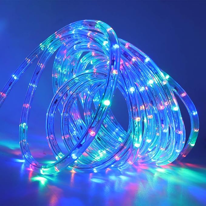 9.9ft 2-Wire Waterproof LED Rope Light Kit, 110V-120V PVC 30 LED/M Tube Lights Strip, 1/2" Rope Lights for Background, Outdoor, Christmas, Home Decoration(Multi-Color)