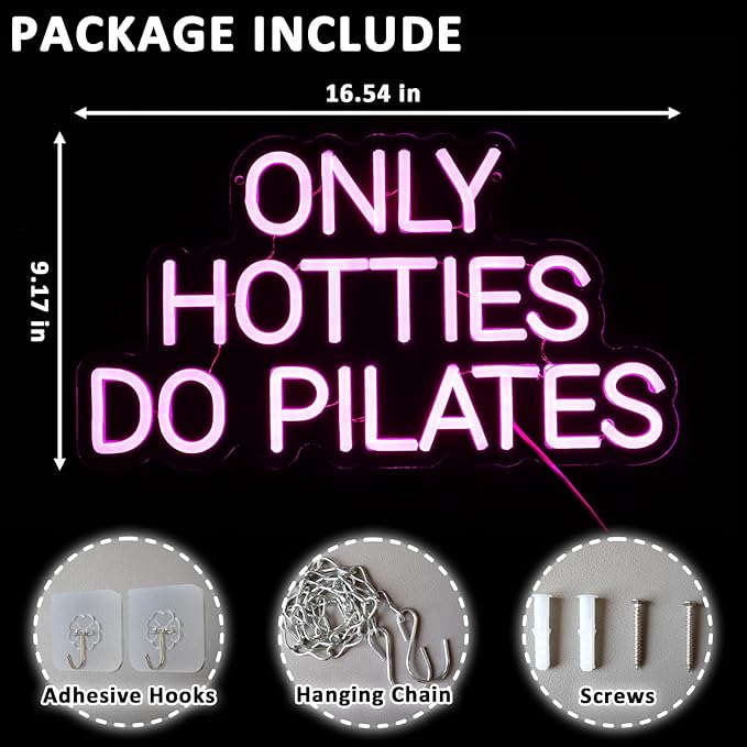 Only Hotties Do Pilates Neon Sign for Wall Decor Dimmable Pink Led Sign for Pilates Studio, Gym Neon Light for Sport Club Yoga Meditation Studio Party Business Wall Art