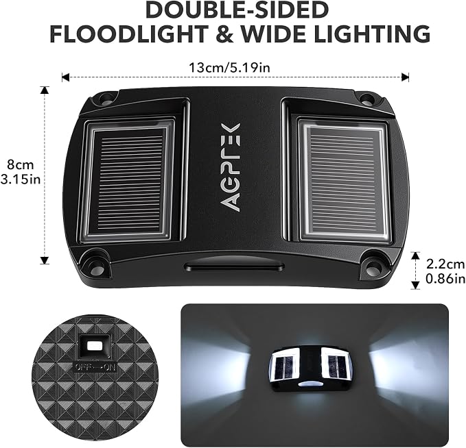 AGPTEK Solar Driveway Lights 4 Pack, Outdoor Deck Dock Marine Waterproof | LED Solar Powered Driveway Marker Lights for Warning Step, Sidewalk, Pathway, Garden, Yard (White Light, Black)