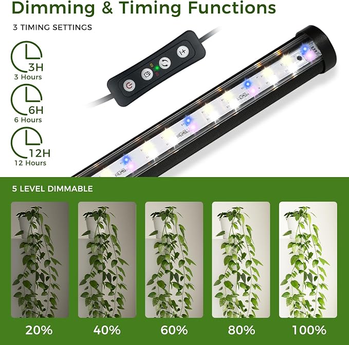 2PCS Grow Lights for Indoor Plants with Timer, 384 LEDs 42W Vertical Full Spectrum Grow Light 65 Inch Standing Grow Lights 3 Light Modes 5-Level Dimmable Wide Coverage