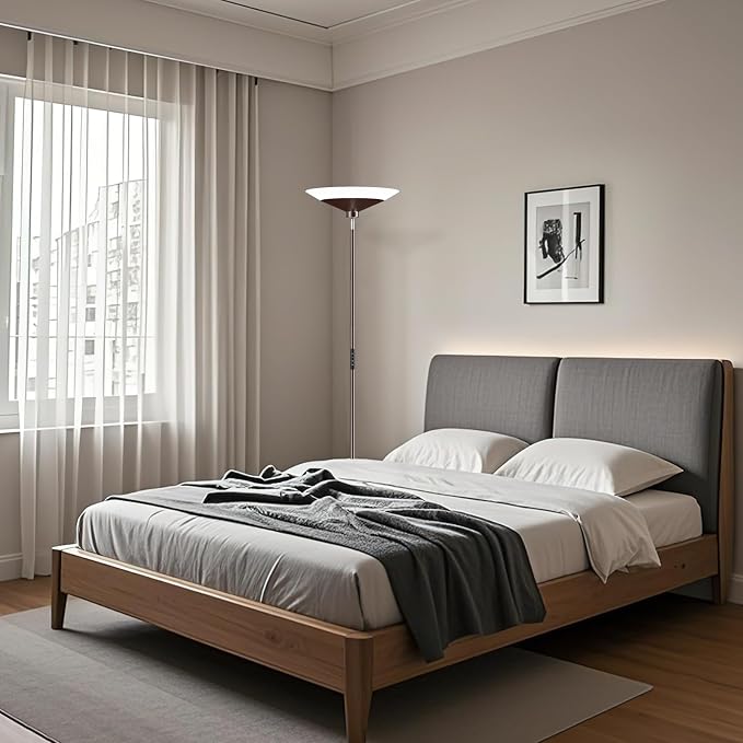 Brown Torchiere Floor Lamp - 30W Dimmable LED Standing Lamp with Remote, 4 Color Temps, Stepless Dimming, 3000-6500K, 1800LM, 72in Tall Floor Light for Office Bedroom Living Room Corner