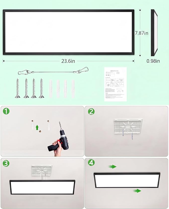 1Pack Black 23.6In Flush Mount Ceiling Light, 14W 3000lm Thyristor (TRIAC) Dimmable Rectangle LED Ceiling Light,3-CCT 3000-6500K with Memory Funcation,IP54 for Kitchen/Bathroom/Hallway/Office