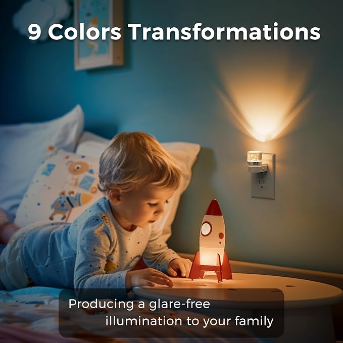 L LOHAS LED Night Light, Night Lights Plug into Wall | Color Changing Nightlight RGB with Dusk to Dawn Sensor, for Halloween, Christmas, Holiday, Hallway Bedroom Kids Room, 2 Pack