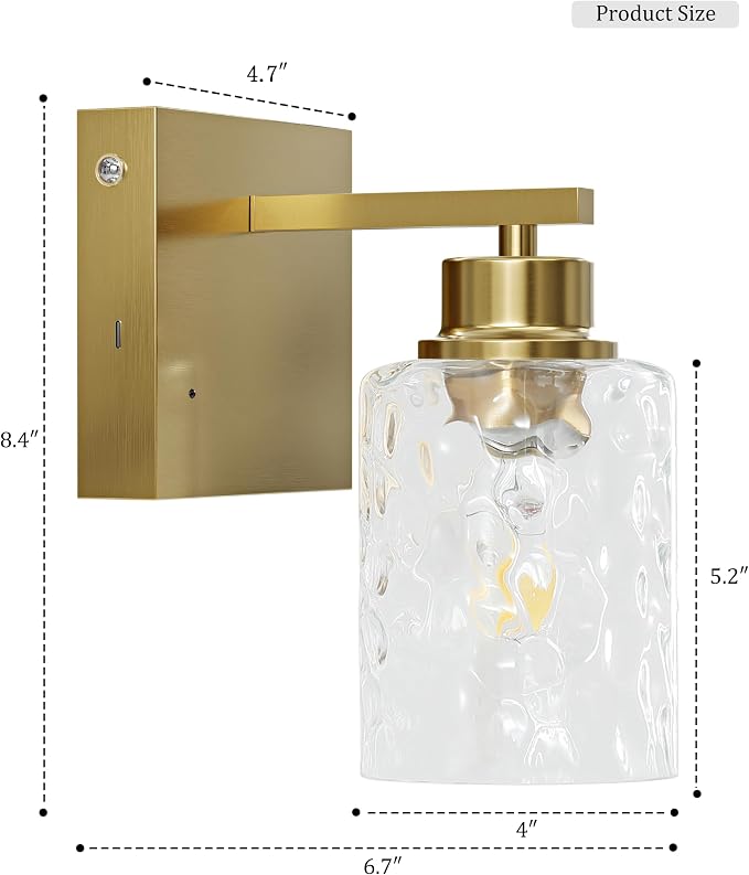 Hammered Glass Wireless Battery Operated Wall Sconces Set of Two Gold | Dimmable Rechargeable Wall Lights with Remote Timer, Easy Install Lamp for Living Room Bedroom, Emergency 3000K
