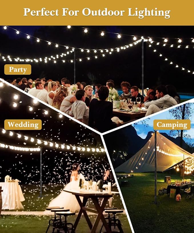10Ft String Light Poles for Fence & Deck Railing, Outdoor Light Stand with Fence Brackets, Heavy-Duty Metal Poles for Backyard, Garden & Patio Party Lighting, Rustproof & Adjustable
