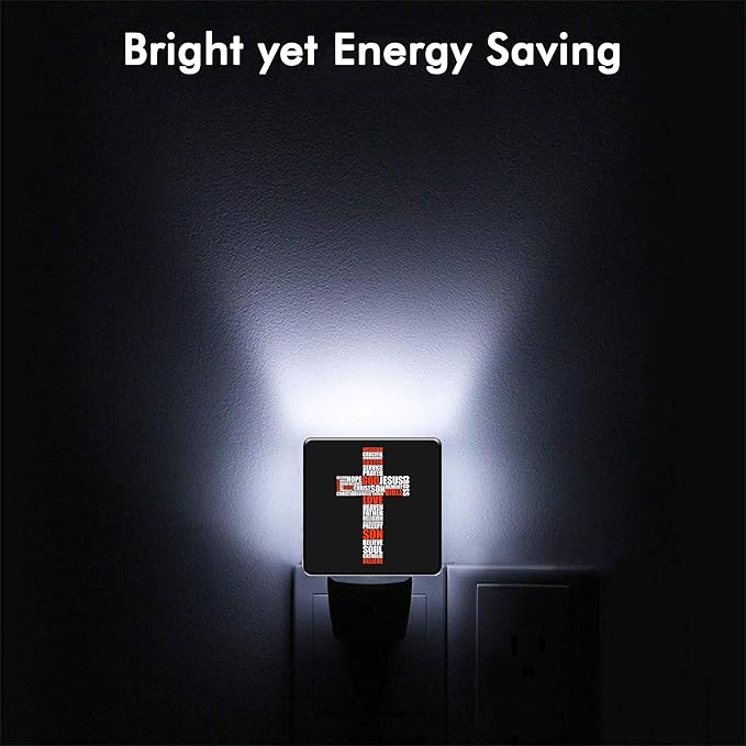 Cross of Religious Words Night Light with Dusk to Dawn Sensor LED Night Light for Home Decor, Kitchen, Bathroom, Hallway, Nursery, Stairs