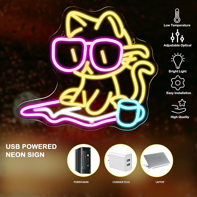 Cat Reading Book Neon Sign Wall Decor Reading Cat Neon Light Bedroom Wall Decor Suitable for Classroom Book Party Library Decoration Reading Room Bookish Decor Gift