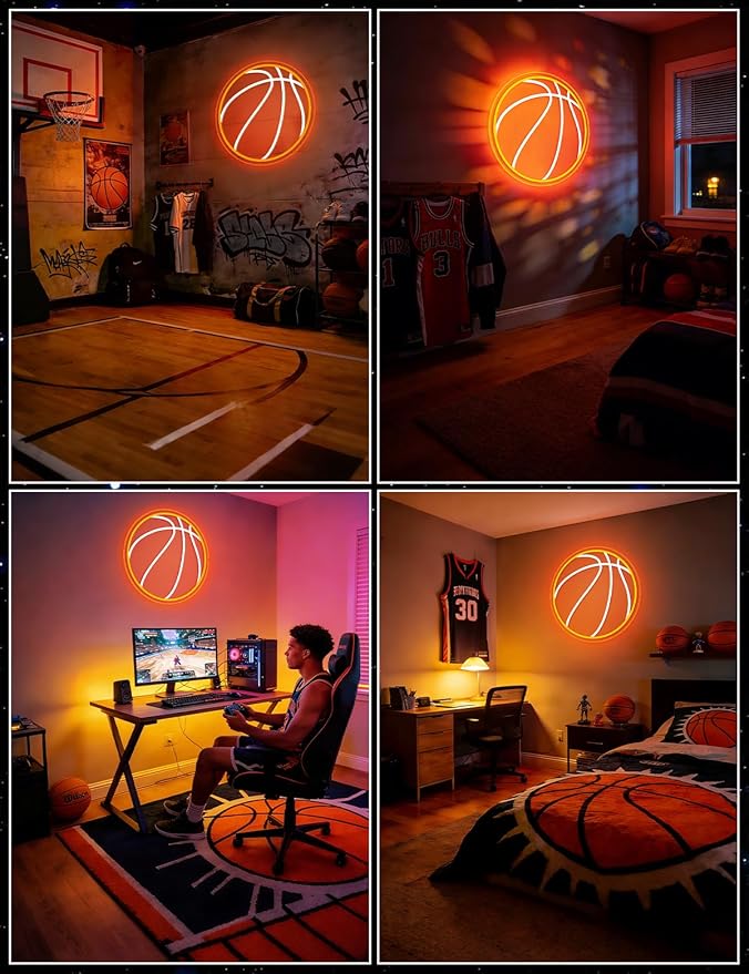 Basketball Neon Sign, 13×13 Inch Led Neon Light Signs for Wall Decor, USB Powered Aesthetic Wall Decor, Sports LED Light for Room Bedroom Shop Decor (Basketball)
