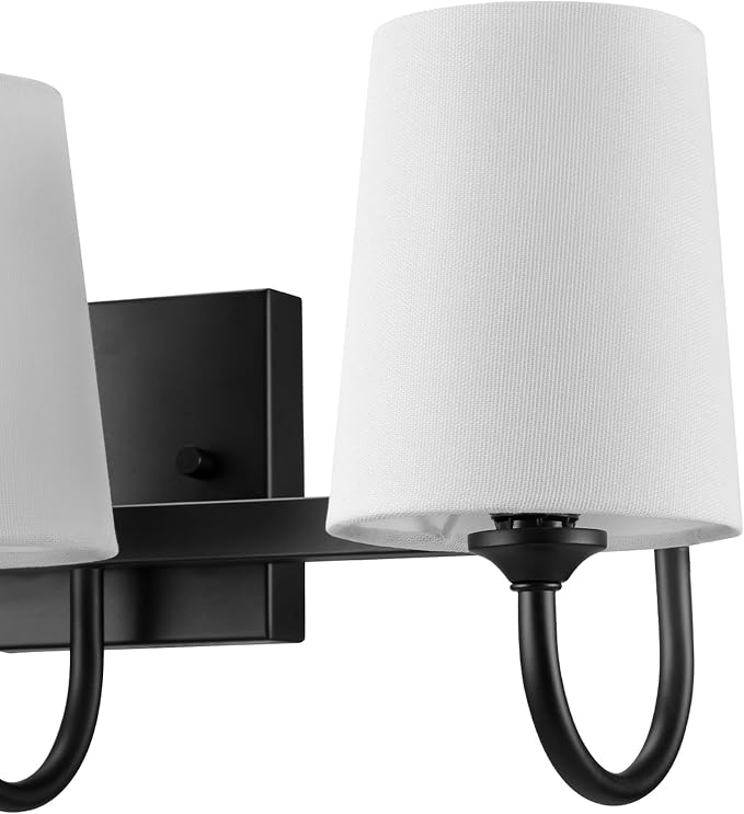 Globe Electric 63000206 5-Piece All-in-One Bathroom Set, 3-Light Vanity Light, Matte Black, Linen Shades, Towel Bar, Robe Hook, Toilet Paper Holder, Towel Ring, Bathroom Lights Over Mirror