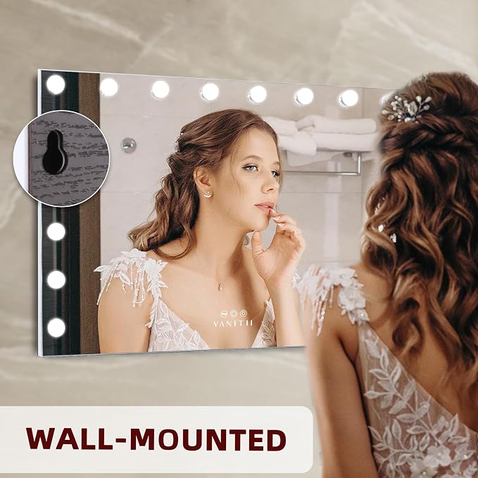 VANITII Hollywood Vanity Mirror with Lights 22.8" *31.5" USB Charging Light up Makeup Mirror with 18 LED Dimmable Bulbs 3 Color Lights Bedroom Cosmetic Mirror for Table and Wall