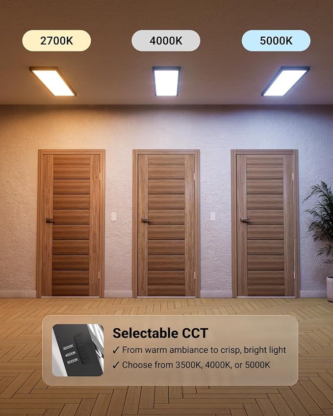 Sunco 12 Pack 1x4 LED Flat Panel Lights, 3CCT Selectable, 30-46W, Dimmable | 5700LM, Selectable Wattage 30W/40W/46W, Selectable CCT 3500K/4000K/5000K, 0-10V Dimming, Matte Black, Surface Mount