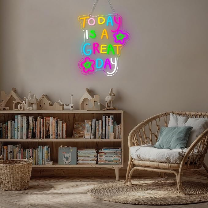 Classroom Neon Lights Today is a Great Day Neon Sign for Wall Decor in Coffee Bar Bedroom Reading Lights Up Sign for Classroom Library LED Books Decor Gifts to Teens Teachers