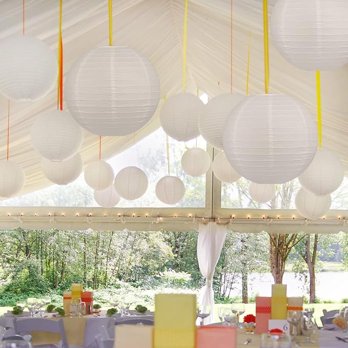 10pcs White Paper Lanterns, 12 inch Hanging Lantern | Hanging Round Chinese Paper Lanterns, for Party Decoration, Wedding Anniversary