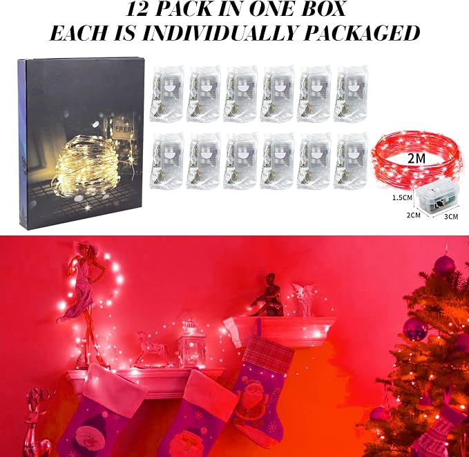 ZGWJ 12 Pack Red Fairy Lights, Mini String Lights | Battery Operated 7 FT 20 LED Waterproof 3 Modes for DIY, Parties, Wedding, Halloween, Christmas Decoration