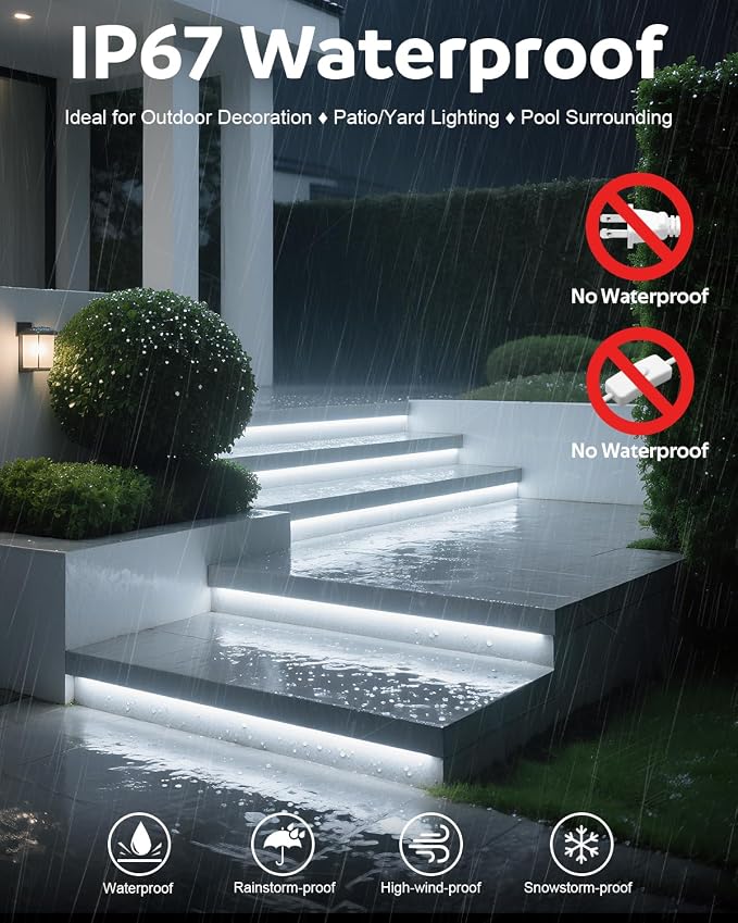 Aclorol COB 50FT LED Strip Lights Outdoor Waterproof 120V Cold White 6000K | High Density 288LEDs/M, Super Bright and Uniform, CRI90+, Plug in Rope Lights for Kitchen Garden Garage Outdoor Lighting