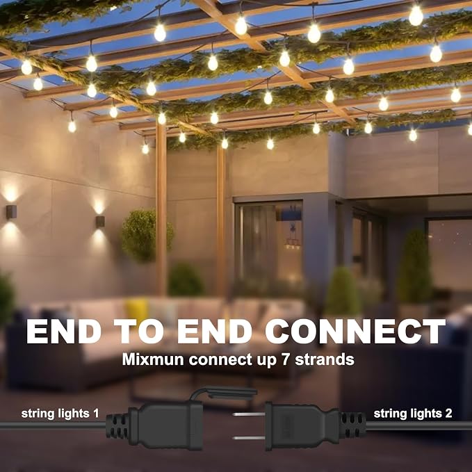 100FT Outdoor String Light 64Bulbs (1.5FT Bulbs Spacing),120W Dimmer Remote | Patio Lights with IP65 Waterproof, Dimmable & Timing & 3 Mode, Connectable, Zipper Ties for Outside Commercial Backyard