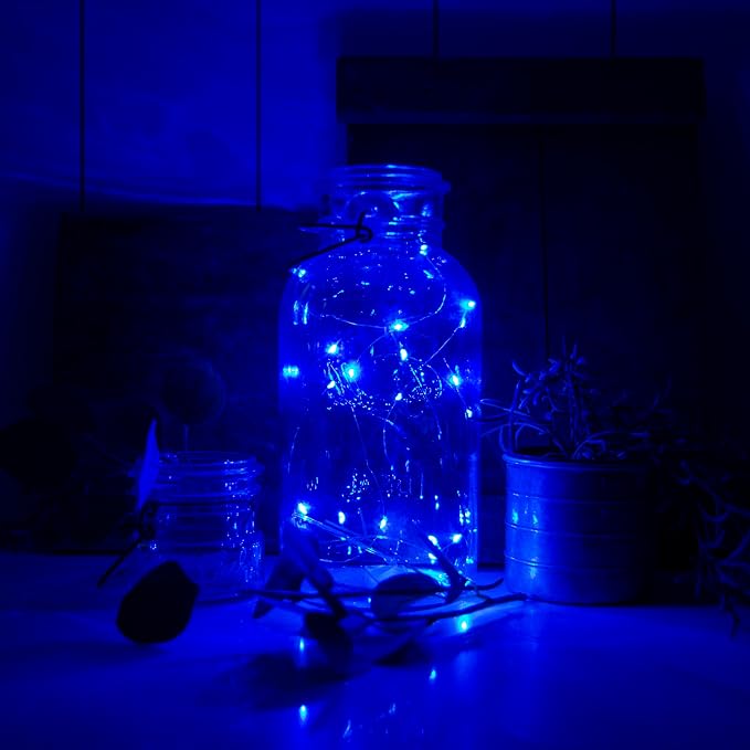 Hogg 12 Pack LED Fairy Lights - 7 ft, Centerpiece Table Decorations for Party, Small LED Lights Battery Operated, Center Pieces Decoration for Table, Battery Powered Firefly Fairylights, Blue