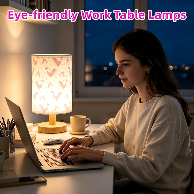 Whale Kids Table Lamp for Bedroom,Kids Bedside Lamps 3 Colors Dimmable Nightstand Night Light with Cartoon Flaxen Fabric Shade Desk Lamp for Girls Boys Room Nursery Ocean Decor,Birthday Kids Gift