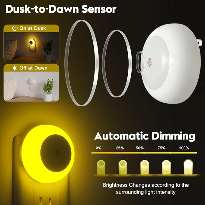 fesnne Night Light, Night Lights Plug into Wall, Dusk to Dawn Sensor, Amber Led Night Light 0.5W, 8 Pack Nightlight for Adults, Bedroom, Bathroom, Hallway, Kitchen