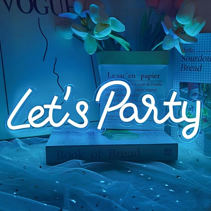 Let's Party Neon Sign, LED Neon Lights for Bedroom Wall Decor, Art Decorative Lights for Bachelorette Party, Engagement Party, Birthday Party,Wedding Party, Living Room, Gamer Room Decor Aesthetic (New Blue)