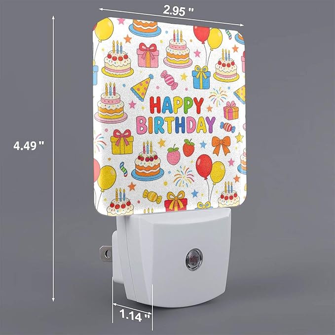 Birthday Cake Balloon LED Plug-in Night Light 2-Pack, Auto Sensor Nightlights Set of 2 for Bedroom Bathroom