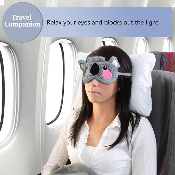 Cute Sleeping Masks Cartoon Animal Eye Mask Soft Plush Sleep Mask Travel Blindfold Eye Cover Funny Novelty Eye Shade for Women Men (Grey Koala)