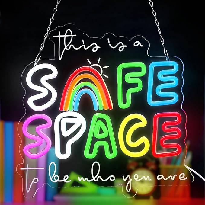 13x13 Inches Safe Space Neon Sign This Is a Safe Space to Be Who You Are LED Neon Sign Dimmable Light up for School Counselor Nurse Classroom Therapy Office Wall Decor