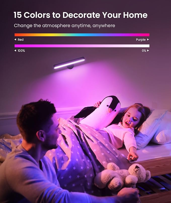 Wall Sconce with 7500mAh Rechargeable Battery LED Wall Light for Bedroom with Remote Control, 3 Colors Wireless Wall Lamp 360° Rotation Dimmable Brightness with 15 RGB Colors,Black,1 Pack