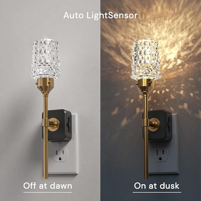 L LOHAS LED Night Light, 2 Pack Night Lights Plug into Wall | Automatic Night Lights with Auto Light Sensor, 0-100LM Adjustable Brightness Rotating Crystal Nightlight for Bedroom Hallway