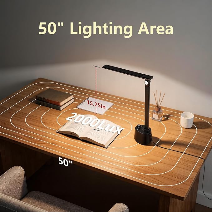 BOHON Small Desk Lamp with USB C Charging Port 5 Colors Stepless Dim Black | Reading Light Space-Saving Rotating Head Desk Lamp for Home Office College Dorm Room Bedside Table Bedroom