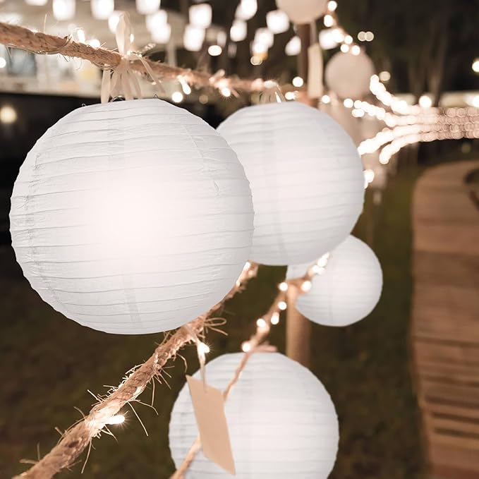 Treela 90 Pack White Chinese Japanese Paper Lanterns Decorative Hanging Ball Paper Lantern Lamps for Wedding Birthday Party Baby Shower Home Decorations(8 Inch)