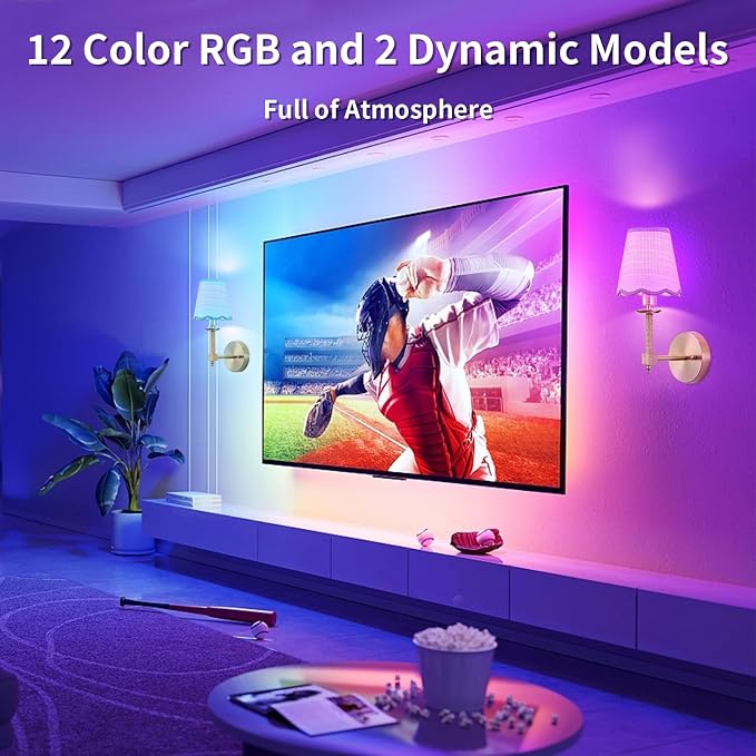 Boho Battery Operated Wall Sconce Set of 2, Medium Wireless Rechargeable Wall Lights with Rattan Shade, 12 RGB and 3CCT Dimmable Cordless Wall Lamps with Remote for Living Room