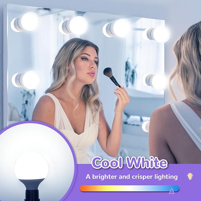 MAXvolador G25 LED Globe Light Bulb 60W Equivalent, Cool White 6000K E26 Vanity Round Bulbs for Bathroom Makeup Mirror, Non-Dimmable 500LM, 8-Pack