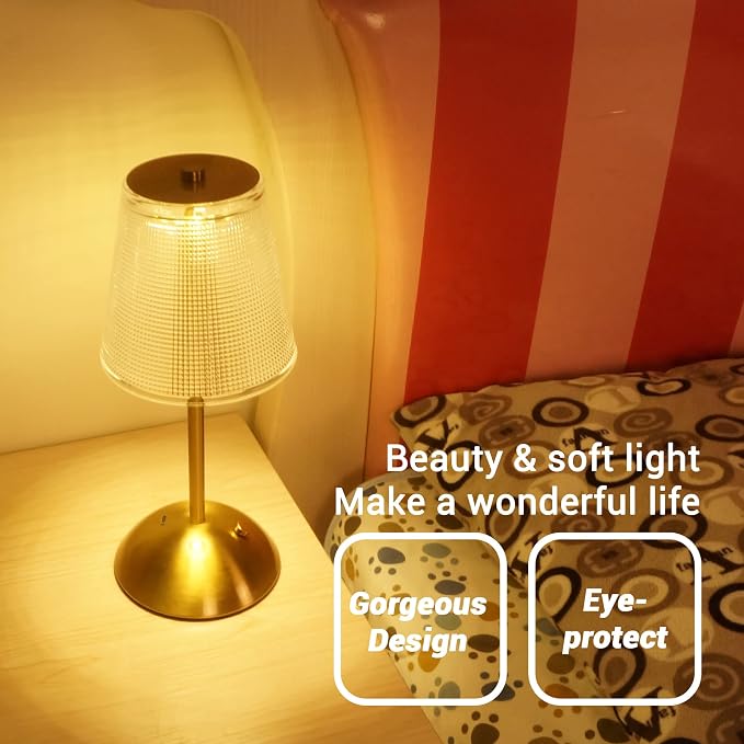 Cordless Rechargeable Metal Table Lamp, Cube Shade, Gold | 4000mAh Battery Operated, 3 Color Modes, Dimmable LED Touch Beside Ambient Light, Portable for Bedroom Restaurant Outdoor