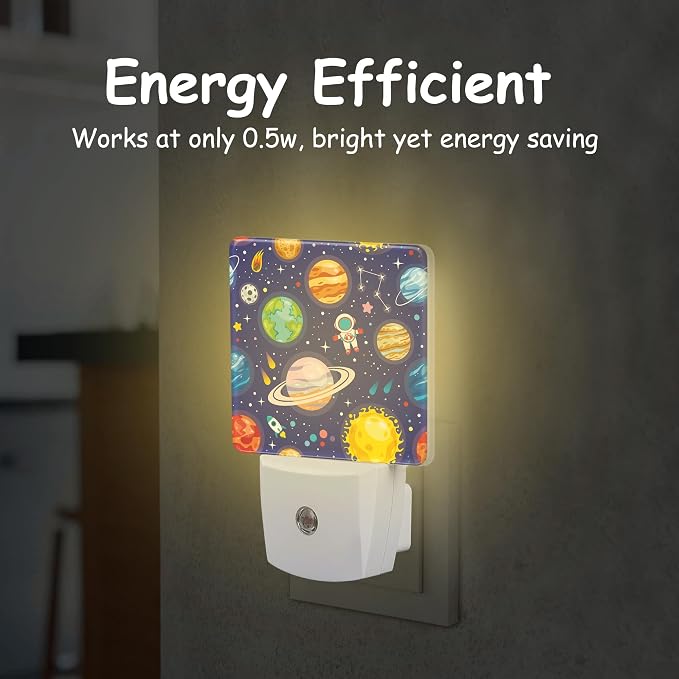 Cartoon Space Planet and Astronaut Night Light Plug Wall,LED Night Lights with Dusk to Dawn Light Sensor for Women Girls Boys Room Decor,Hallway,Kitchen,Bathroom,Nursery,Stairs