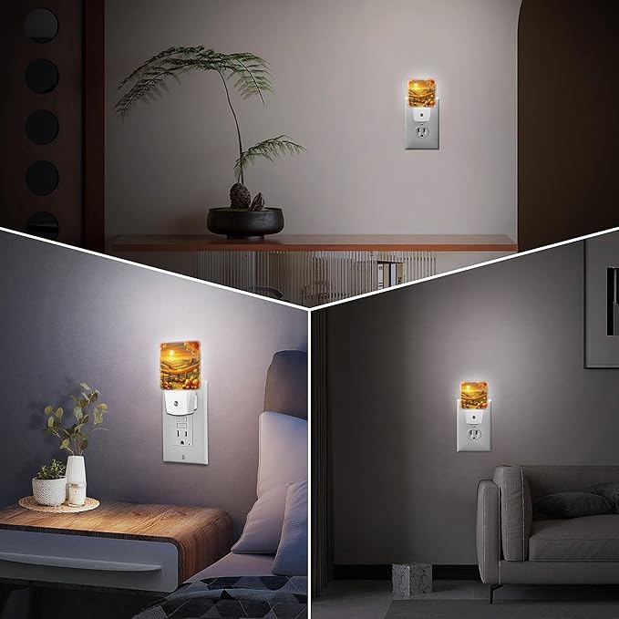 LED Night Light Lamp with Smart Sensor Dusk to Dawn Sensor,Autumn Harvest Season Evening in Rustic Countryside Golden Fall Sunset Pumpkin Night Light Daylight White,0.5W Plug-into Wall