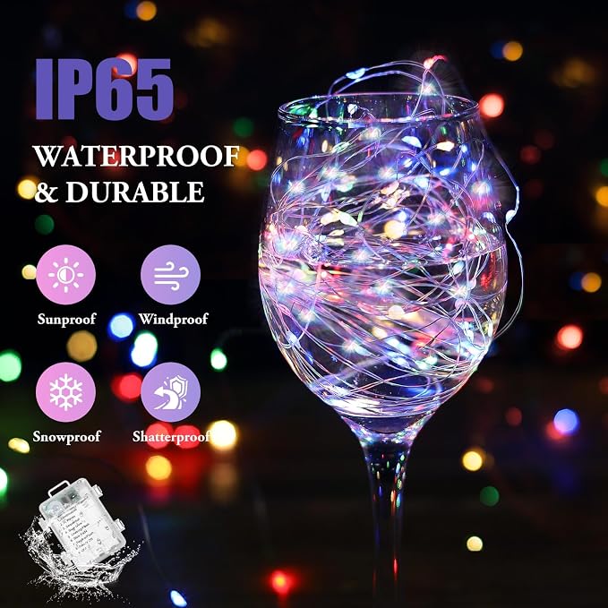 4 Pack 33FT 100 LED Fairy Lights Battery Operated with Timer & Remote, Waterproof Twinkle Lights Indoor Outdoor, 8 Modes Fairy String Lights for Bedroom Classroom DIY Wedding Decorations, Multicolor