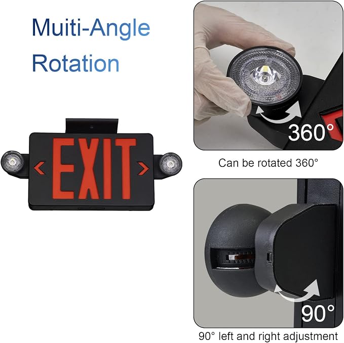 TANLUX Black Exit Sign With Emergency Lights, LED Battery Backup, UL Listed, AC 120/277V, Commercial Combo for Business - 4 Pack
