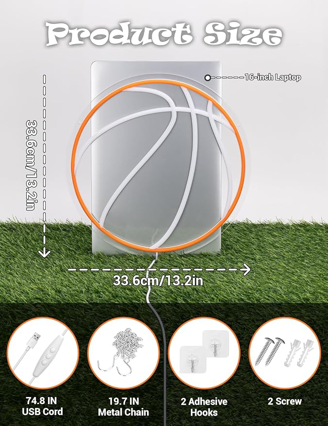 Basketball Neon Sign, 13×13 Inch Led Neon Light Signs for Wall Decor, USB Powered Aesthetic Wall Decor, Sports LED Light for Room Bedroom Shop Decor (Basketball)