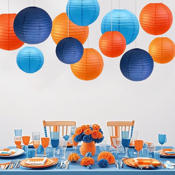 Blue and Orange Party Decorations,12pcs Paper Lanterns for Birthday Baby Shower Wedding Party Decorations