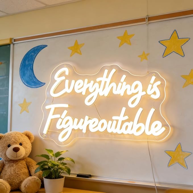 Everything is Figureoutable Neon Sign Dimmable Led Neon Lights for Wall Decor USB Inspirational Word Neon Light Up Signs for Office Bedroom Home Bar Study Room Wedding Birthday Party Teens Girls Gifts