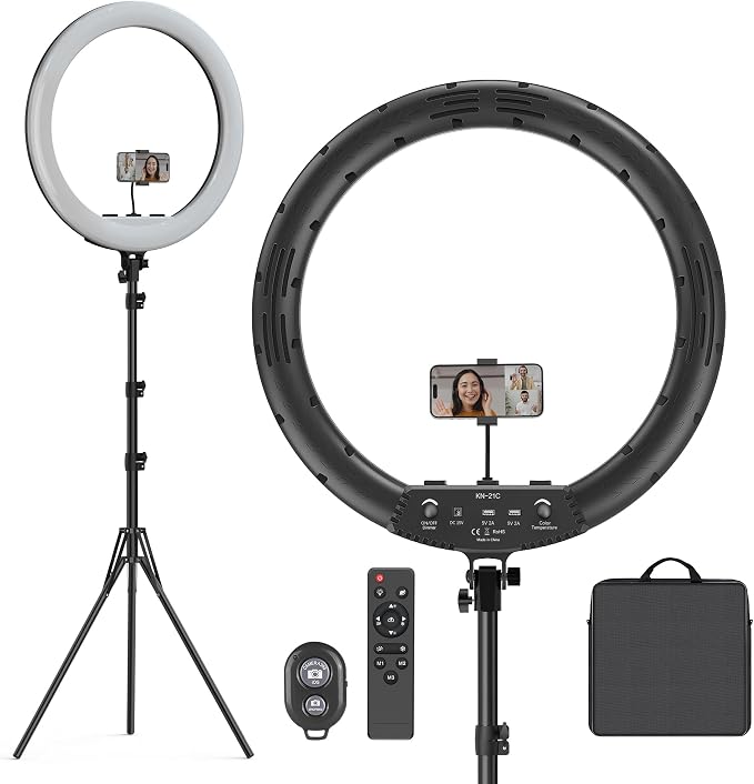 Hagibis 21 inch Ring Light with Stand Outer 55W 5600k Dimmable LED Light, Tripod Stand,and Phone Holder，Remote Controller,Carrying Bag ，CRI 97+ 2540lux, for Streaming Home Office Zoom Call Lighting