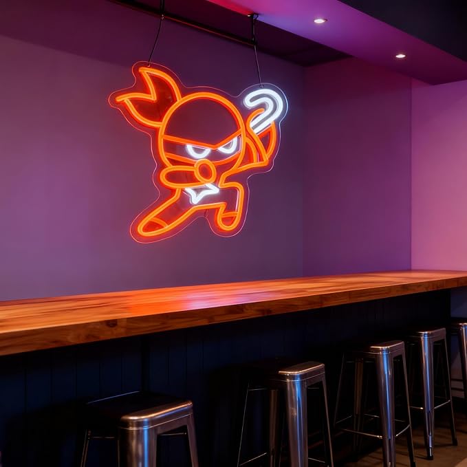 Cookie Ninja Neon Sign, Orange Cute Character Night Light, Adorable Cartoon Wall Decor, Fun Kids Room Art (12.2"x12.2")